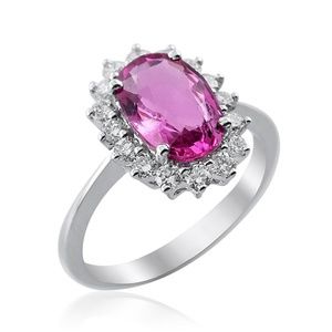 Genuine Pink Sapphire and Diamond ring in 14K Gold